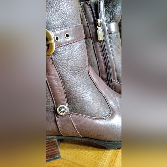 Blondie Mid Calf Womens Brown Leather Boots with real sheep Fur Lining - Picture 6 of 8